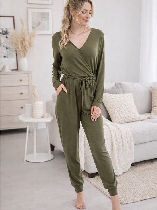 Adibosy Pants - Adibosy Olive Green Wrap Jumpsuit